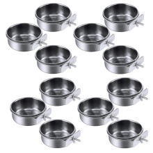 Lot de 12 mangeoires en acier inoxydable pour perroquets, abreuvoirs et gamelles pour cage, couleur argent.