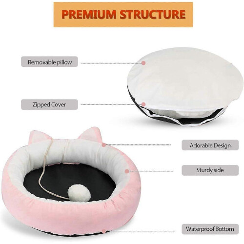 Washable Cat Kitten Basket Sleeping Bed Cushion 47cm Pink White Versailles 1