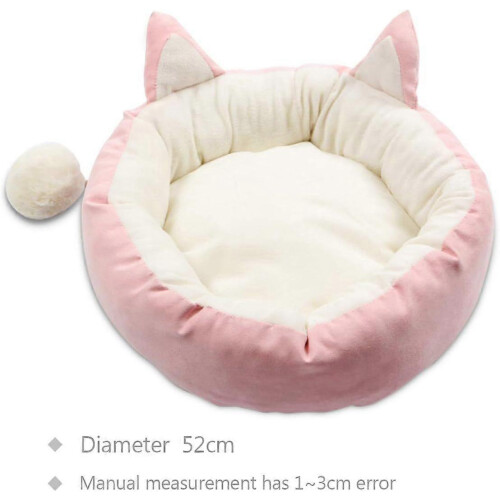Washable Cat Kitten Basket Sleeping Bed Cushion 47cm Pink White Versailles 2