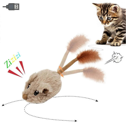 Interactive Smart Cat Toy Moving Mouse Auto Tail Shaking Squeak USB Charging Plush Teaser 2