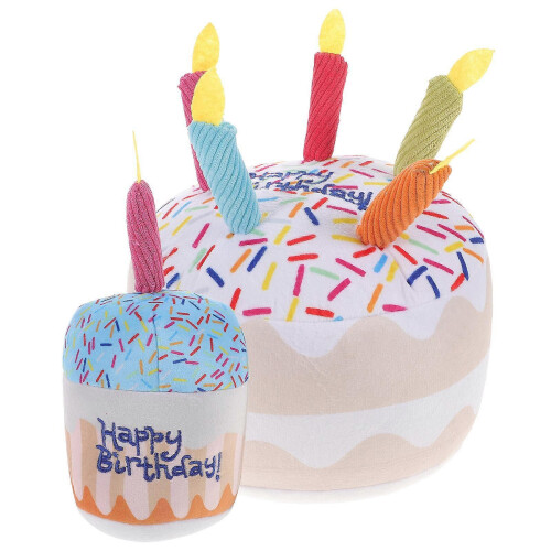 Healthy Chewing Birthday Cake Cat Plush Interactive Toy 2Pcs 2