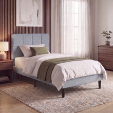 (Light Grey Linen, Single) Velmora Ottoman Fabric Bed Frame Under Bed Storage, Upholstered Headboard & Gas Lift Storage Base-Bedroom Furniture