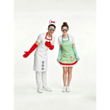 (men, S) Funny Couple Aprons Set Knife and Fork Print Kitchen Baking Apron Karen Beverly Style Cosplay Costume 2 Pack Adjustable
