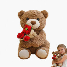 Ourson en peluche fleur rose de 30 cm, animal en peluche tenant un bouquet, cadeau de la Saint-Valentin