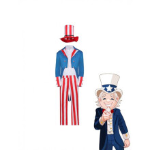 (blue, XXL) Uncle Sam Costume Stars Stripes Magician Cosplay Outfit for Adults 4th of July Patriotic Party Halloween Fancy Dress Set