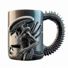 Tazza da caffè da 11 oz con alieno, regalo per appassionati di fantascienza e film horror, in ceramica nera, resistente e originale