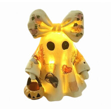 Fantasma patchwork vintage illuminato, fantasma luminoso con lanterna di zucca per decorazione di Halloween