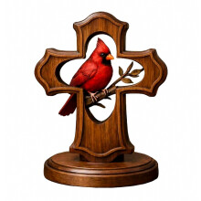 Ornamento a croce con cardinale in legno da 10 cm, figurina di uccello rosso per decorazione della casa
