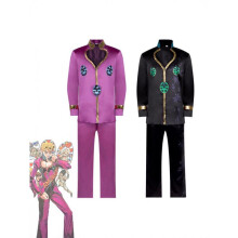 (purple, S) JOJO's Bizarre Adventure Cosplay Costume Giorno Giovanna Final Episode Gangster Boss Outfit with Jacket Pants Belt Tie Brooch