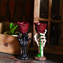 (black) Halloween Skull Hand Rose Candle Holder Table Decor Resin Vintage Romantic Home Ornament