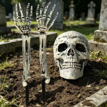 (Three piece set 1pcs) Halloween Skeleton Hands Bones Yard Stakes Set, Outdoor Lawn Graveyard Haunted House Party Prop