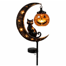 Zonne-energie Halloween zwarte kat grondlamp voor buiten, tuindecoratie voor tuin en terras, sfeerverlichting voor Halloweenfeest