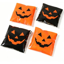 (50 pcs, Black and orange) Halloween Black Orange Evil Pumpkin Candy Bags