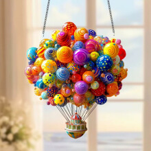 Solar Hot Air Balloon Hanging Light with Flickering Flame Effect for Outdoor Garden, Courtyard and Farmhouse Patio Decor, Solar Powered