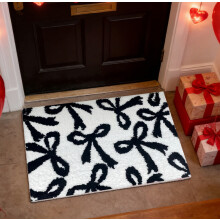 Valentine's Day Pink Fluffy Bow Rug Non Slip Bedroom Area Carpet Soft Decorative Floor Mat