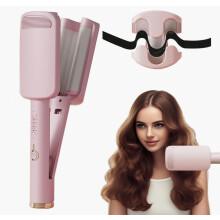 Wave Curling Iron with 4 Adjustable Temperatures, Fast Heating Ceramic Waver, 3 Barrels, Anti-Scald, Pink Hair Crimping Tool