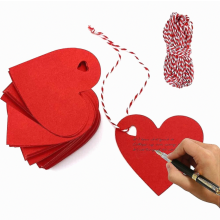 100 étiquettes cadeaux en papier kraft rouge en forme de cœur avec 10 mètres de corde en chanvre rouge et blanche