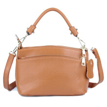 Borsa a Mano in Pelle Vera con Tracolla Regolabile e Tasche Multiple, Tote Capiente Elegante - Colore Khaki