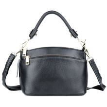 Borsa in Pelle Vera Nera con Manici Superiori, Tracolla Rimovibile e Scomparti Multipli၊
