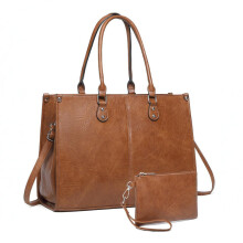 Set 2 in 1 Borsa Tote Elegante con Lunch Bag Coordinata, Resistente e Pratica, Colore Marrone
