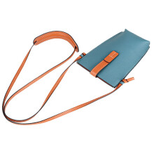 Borsa Sling da Donna in Pelle Vera Blu con Tasche Multiple e Tracolla Regolabile, Stile Vintage Casual