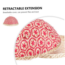 Hand-Woven Rattan Fruit Plate Bread Basket Round Lid Insect Proof Dining Table Cover Fruit Leftovers Rice Cover Red