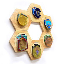 Porta-Medalhas de Madeira Simples, Porta-Medalhas de Parede Hexagonal, Suporte Decorativo de Parede para Quarto e Sala de Estar