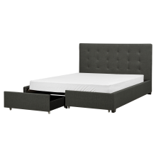 Bed with Storage Drawers LA ROCHELLE Fabric Dark Grey 160 x 200 cm (EU King Size)