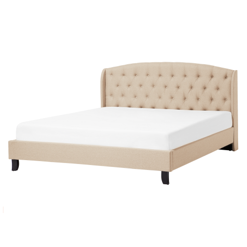 Beliani Bed Fabric BORDEAUX 140 x 200 cm (EU Double) Beige