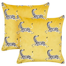 Set of 2 Decorative Cushions ACONITUM Velvet 45 x 45 cm Yellow Animal Pattern