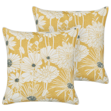 Set of 2 Decorative Cushions SCIRPUS Cotton 45 x 45 cm Yellow Floral Pattern