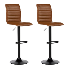 Set of 2 Bar Chairs LUCERNE Faux Leather Swivel Golden Brown