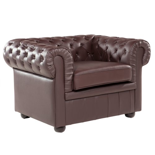 Beliani Armchair CHESTERFIELD Leather Brown