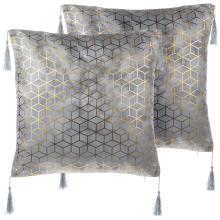 Set of 2 Decorative Cushions YARINA 45 x 45 cm Grey Geometric Pattern