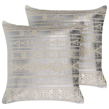 Set of 2 Decorative Cushions OUJDA Cotton 50 x 50 cm Silver Geometric Pattern