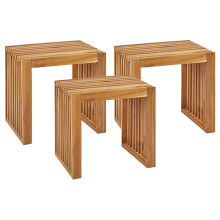 Set of 3 Garden Stools BELLANO Acacia Wood Brown
