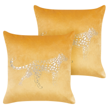 Set of 2 Decorative Cushions MARULA Velvet 45 x 45 cm Mustard Animal Pattern