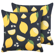 Set of 2 Decorative Cushions CITRUS 45 x 45 cm Black Plant Pattern