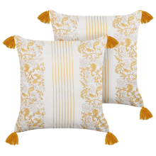Set of 2 Decorative Cushions BILOBA Cotton 45 x 45 cm Yellow Floral Pattern