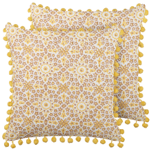 Set of 2 Decorative Cushions LYCROIS Cotton 45 x 45 cm Yellow Floral Pattern
