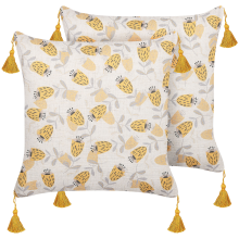 Set of 2 Decorative Cushions ABUTILON 45 x 45 cm Beige Floral Pattern