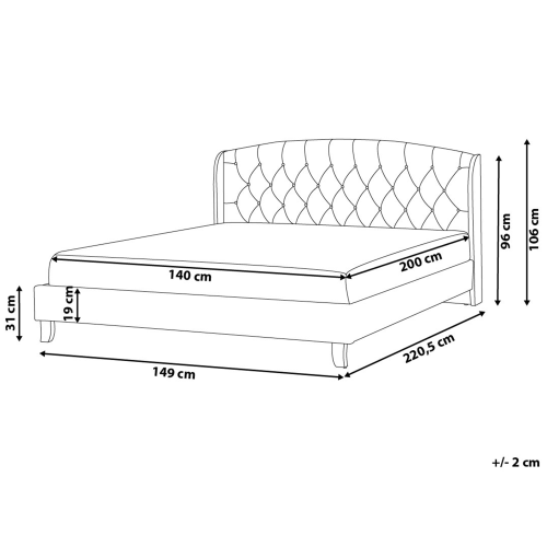 Beliani Bed Fabric BORDEAUX 140 x 200 cm (EU Double) Light Grey 2