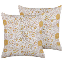Set of 2 Decorative Cushions CALATHEA Cotton 45 x 45 cm Yellow Floral Pattern