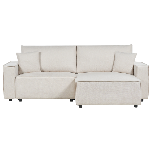 Beliani Sofa Bed 3 Seater KARILA Fabric Light Beige with Storage Left Hand