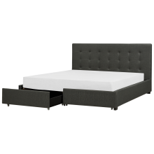 Bed with Storage Drawers LA ROCHELLE Fabric Dark Grey 180 x 200 cm (EU Super King)