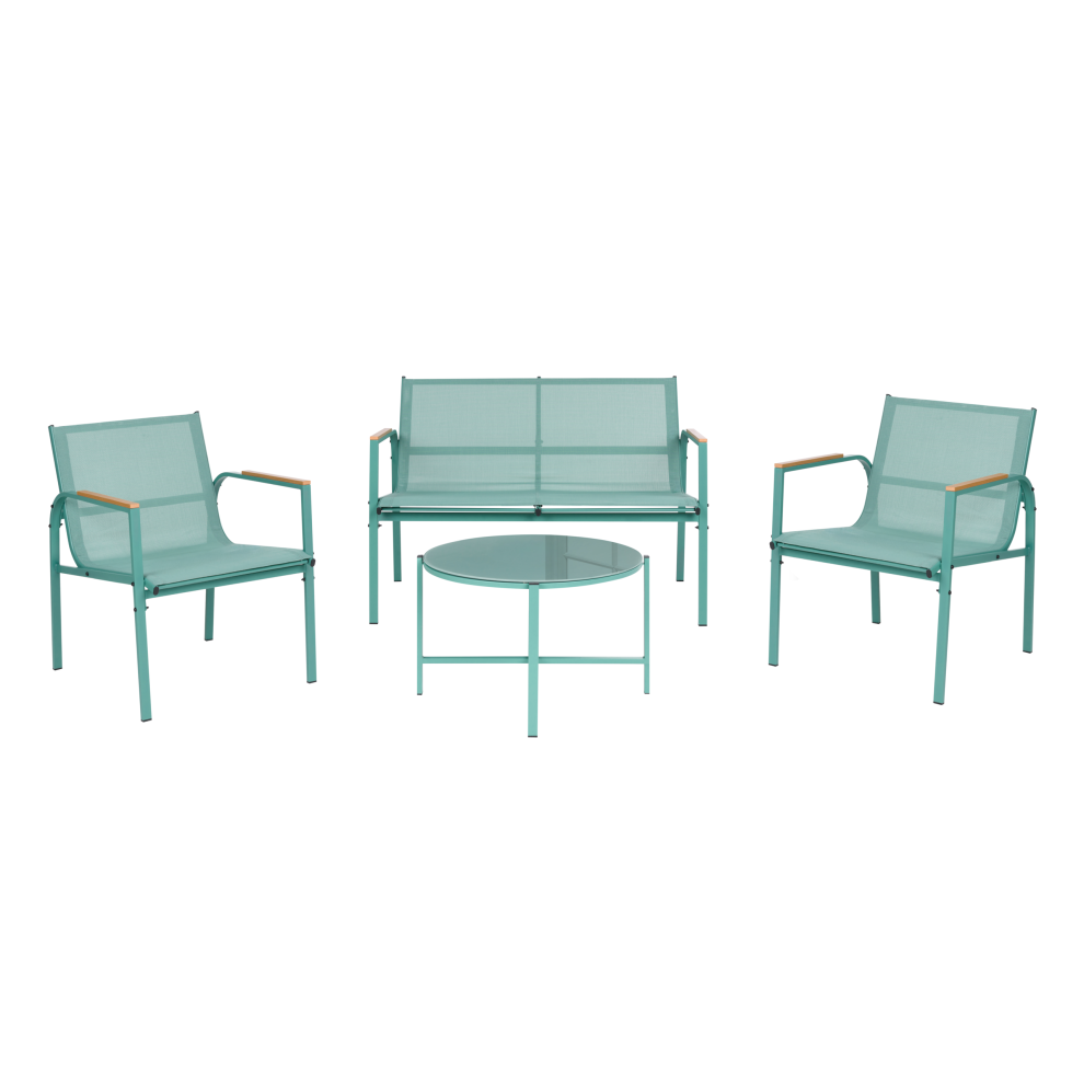 Beliani Garden Lounge Set With Table 4 Seater Ledro Metal Green