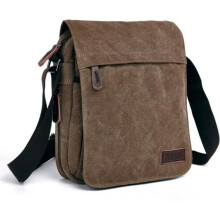 Pánska plátená crossbody taška cez rameno, jednofarebná, 30 x 22 x 6,5 cm, kávovohnedá