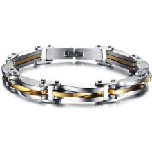 Men's Silver Tone Titanium Steel Cuff Bracelet, Chain Link Design, Durable Fashion Jewelry Gift for Him