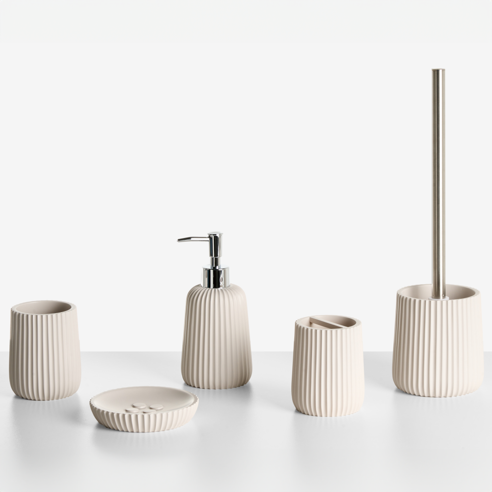Photos - Bathroom Set Beliani 5-Piece Bathroom Accessories Set POZUZO Beige 
