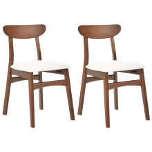 Set of 2 Dining Chairs DOYLE Wood Brown/ Light Beige